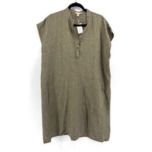 EILEEN FISHER Organic-Linen Cap-Sleeve Dress Sz Large NWT Olive Green Casual